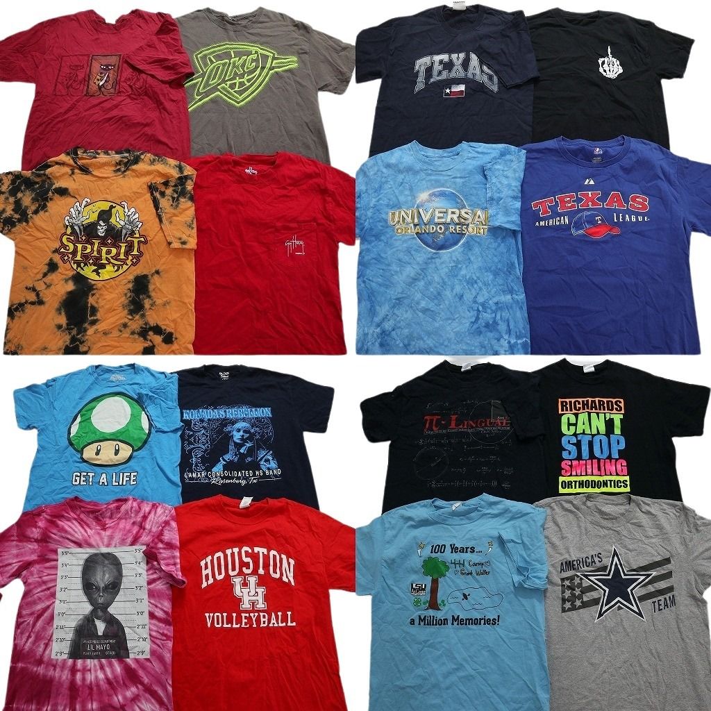 古着卸 まとめ売り カラーmix プリント 半袖Tシャツ 16枚セット (メンズ M ) タイダイ 企業 プロチーム カレッジ風 MU2733