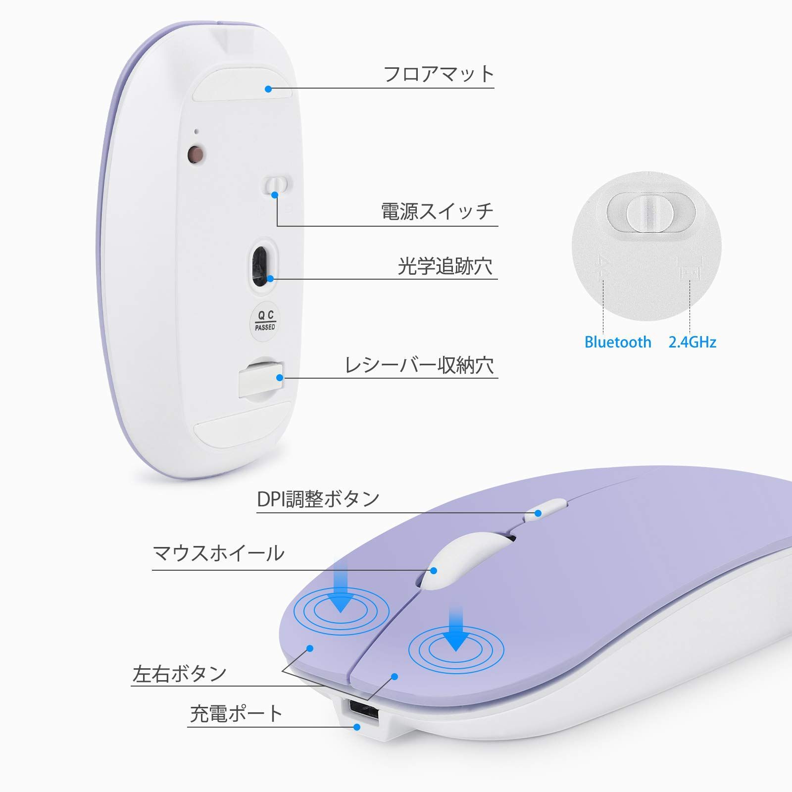 激安通販 ワイヤレスマウス 静音 薄型 無線マウス 充電式 3DPIモード Idudu