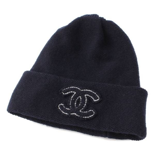 美品　シャネル　CHANEL ココマーク カシミヤ混 ビーニー　ニット帽　帽子 シャネル】Chanel ココマーク カシミヤ ニット キャップ ビーニー 帽子