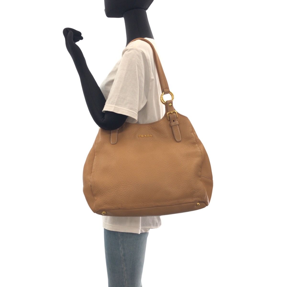 PRADA プラダ ベージュ ゴールド金具 レザー ショルダーバッグ  