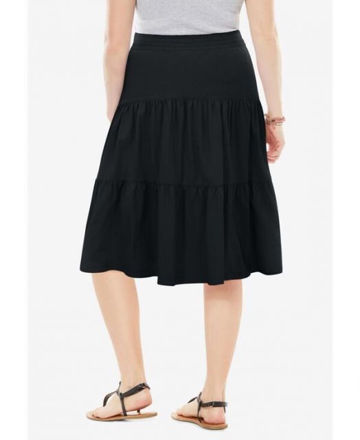 ウーマン ウィズイン レディース スカート ボトムス Women s Within Elastic-Waist Knit Tiered Skirt Black