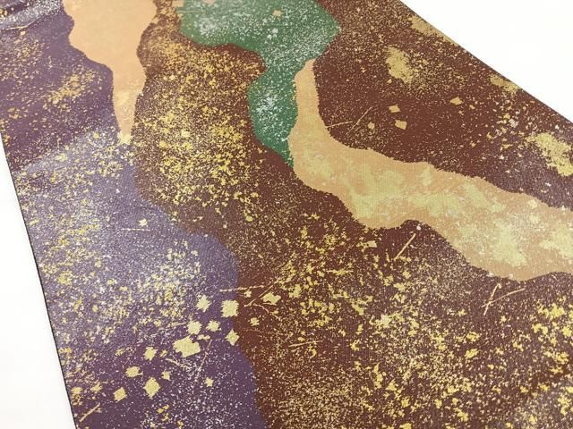 平和屋着物▽西陣 六通柄袋帯 美保姿苑 流水草花文 銀糸 証紙付き 正絹