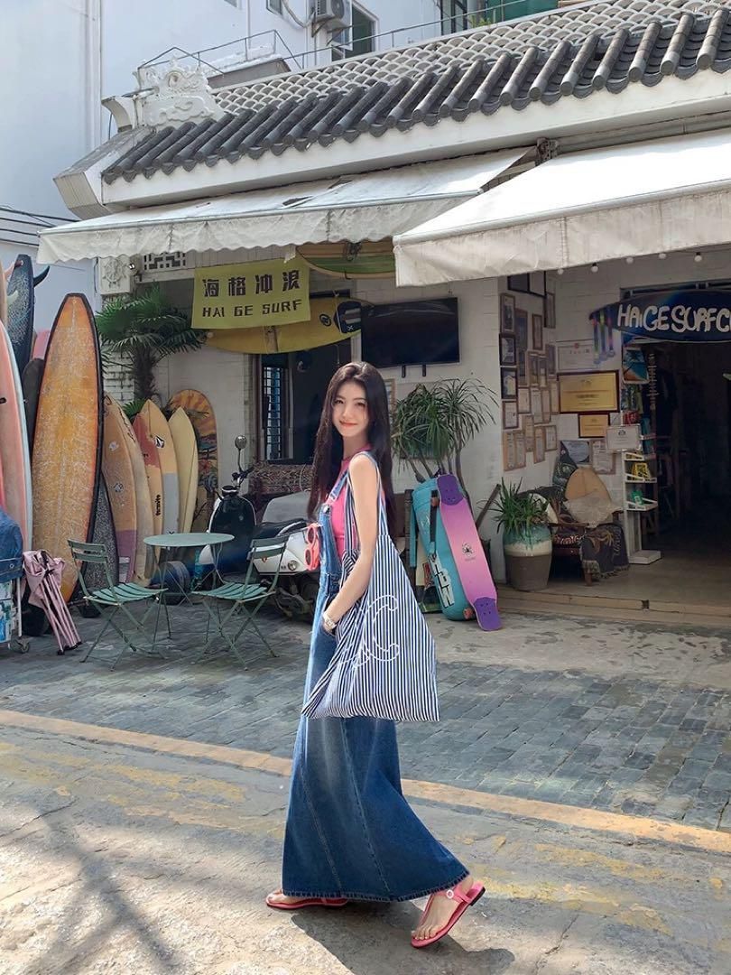 デニムオーバーオールワンピ