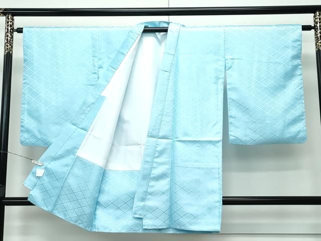 平和屋着物 上 男性 袴下着物 紋付き羽織セット 舞台衣装 花菱地紋 水色 洗える着物 s 5