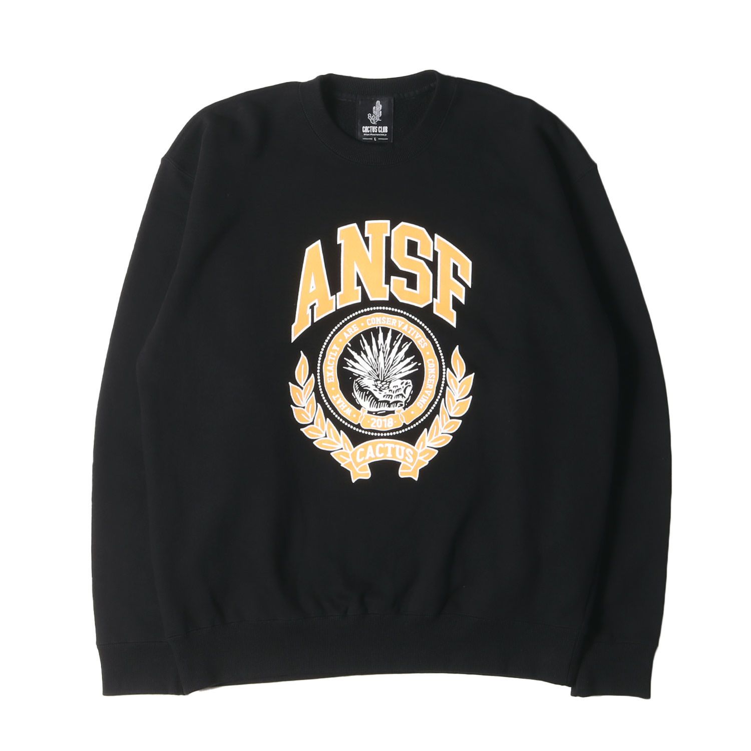 CACTUS CLUB キャクタスクラブ スウェット サイズ:L 23SS カレッジロゴ クルーネック スウェットシャツ ANSF COLLEGE CREW ブラック 黒 トップス トレーナー【メンズ】