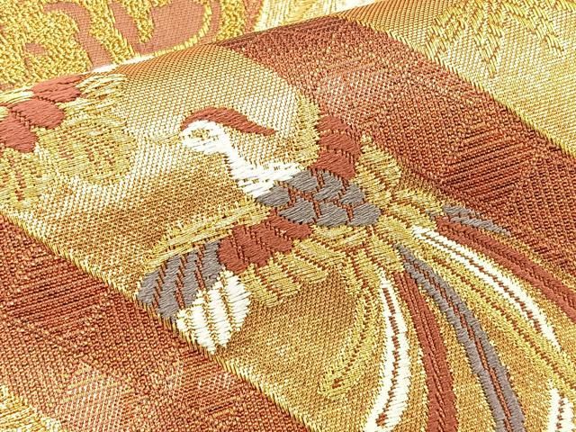 平和屋着物◎六通柄袋帯 プラチナ箔二重織 孔雀文 銀糸