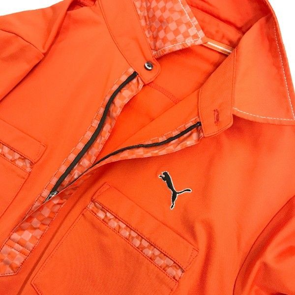 PUMA プーマ ゴルフ メンズ ポロシャツ Sサイズ オレンジ/ブラウン PUMA プーマ 半袖ポロシャツ オレンジ 織生地 ロゴ刺しゅう
