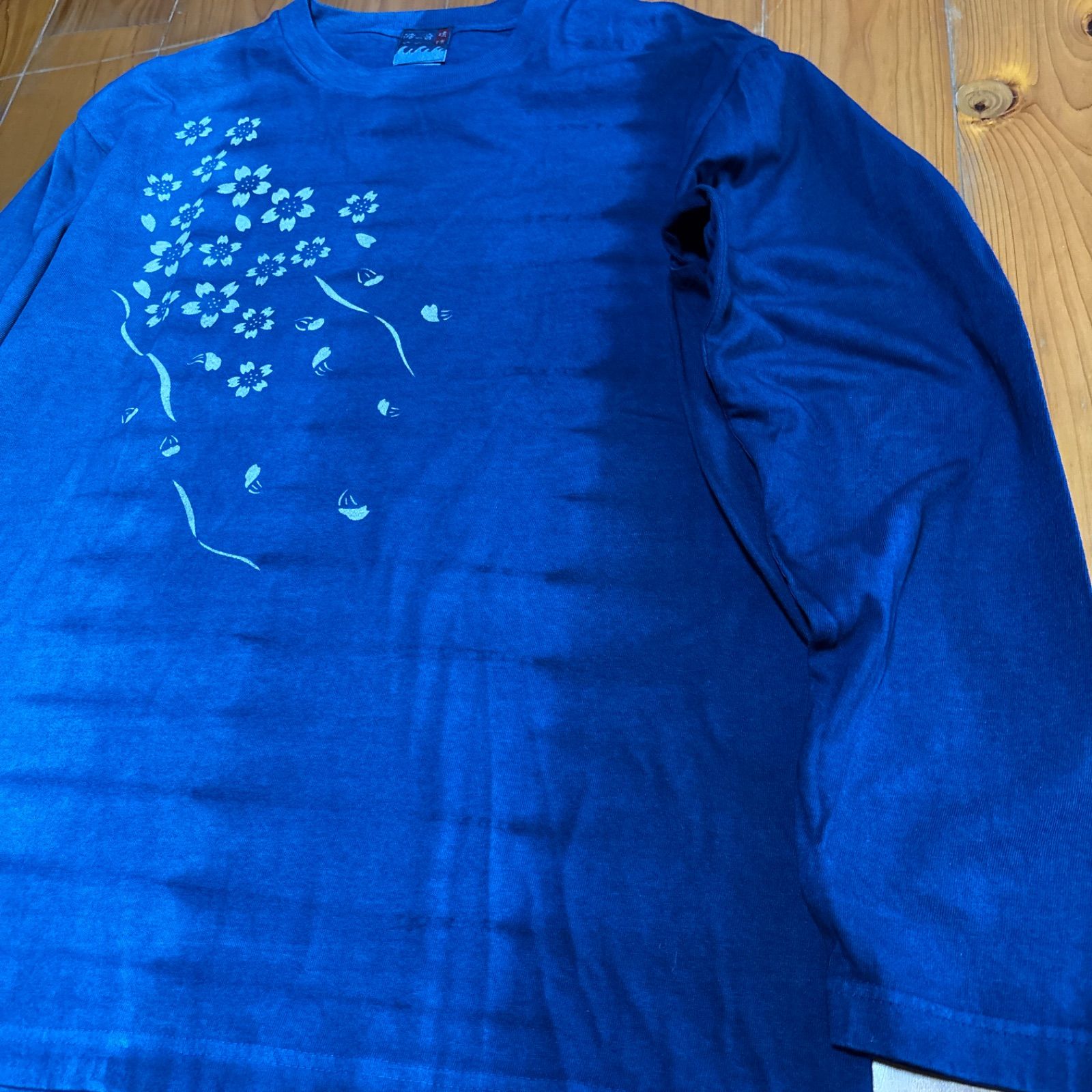 琉球藍染ヘビーウェイト長袖Tシャツ　男女兼用　Ｓサイズ 即日発送】琉球藍染め シンプル長袖Tシャツ 縦段染め 男女兼用