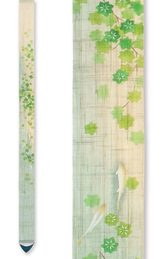 細タペストリー 鮎に青紅葉 麻100％ 手染め インテリア タペストリー 壁掛け 夏