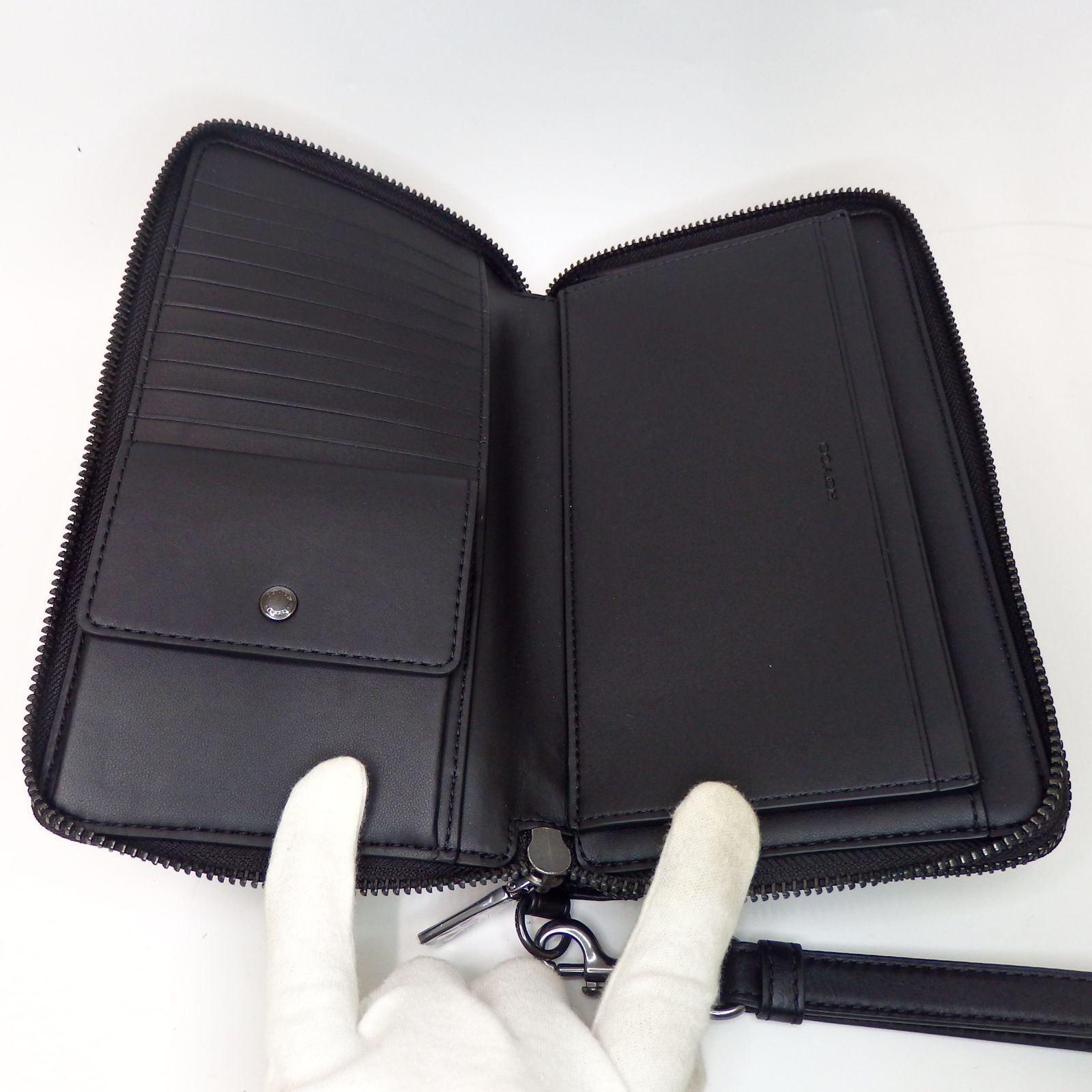 【未使用保管品】コーチ 長財布 オーガナイザー クラッチバッグ ロゴ レザー 黒 COACH】コーチ シグネチャー トラベル オーガナイザー 長財布