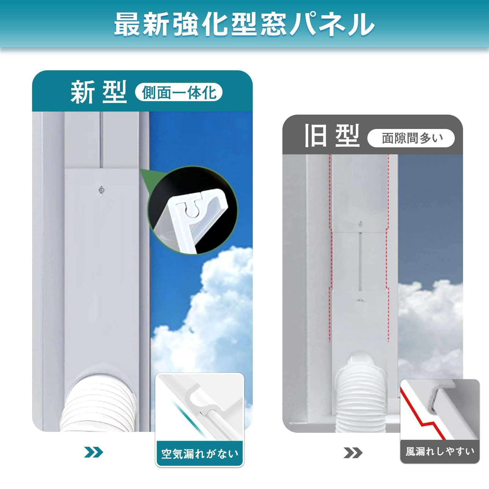 雨よけデザイン 密封性向上 二重径対応 ポータブルエアコン 窓枠高さ43
