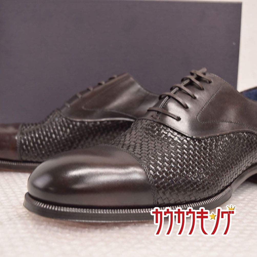 Fratelli Bollini ボリーニ レザー メッシュ イントレチャート サイズ9 27.0cm ダークブラウン IMFB022M メンズ