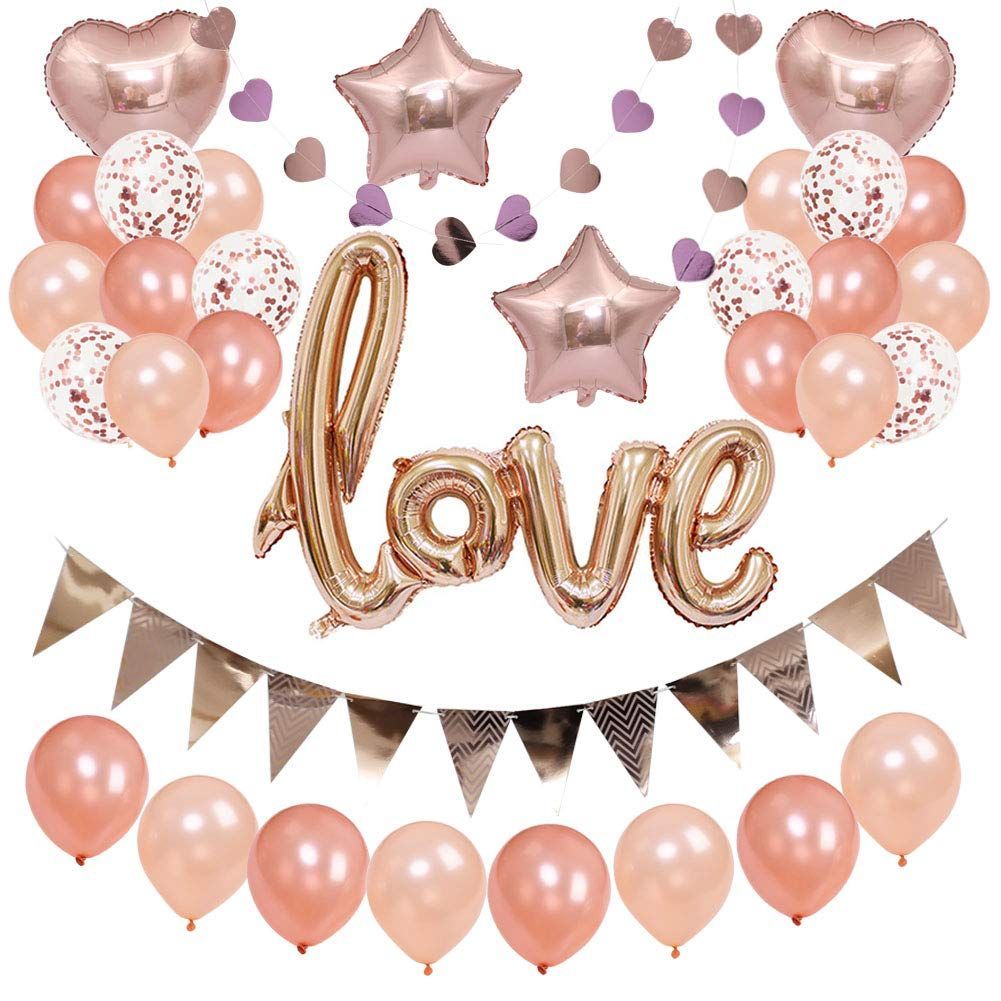 Mainiusi 誕生日 飾り付け ローズゴールド 風船 結婚式 love ハート バルーン パーティー 飾り バースデー 結婚式 記念日 プロポーズ お祝い おしゃれ デコレーション セット 女の子 33点