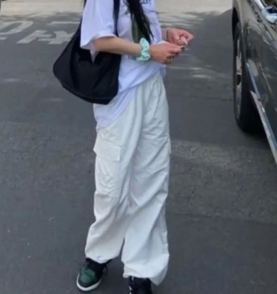 親愛なる私 ナイロン 白 カーゴパンツ ジョガーパンツ レディース