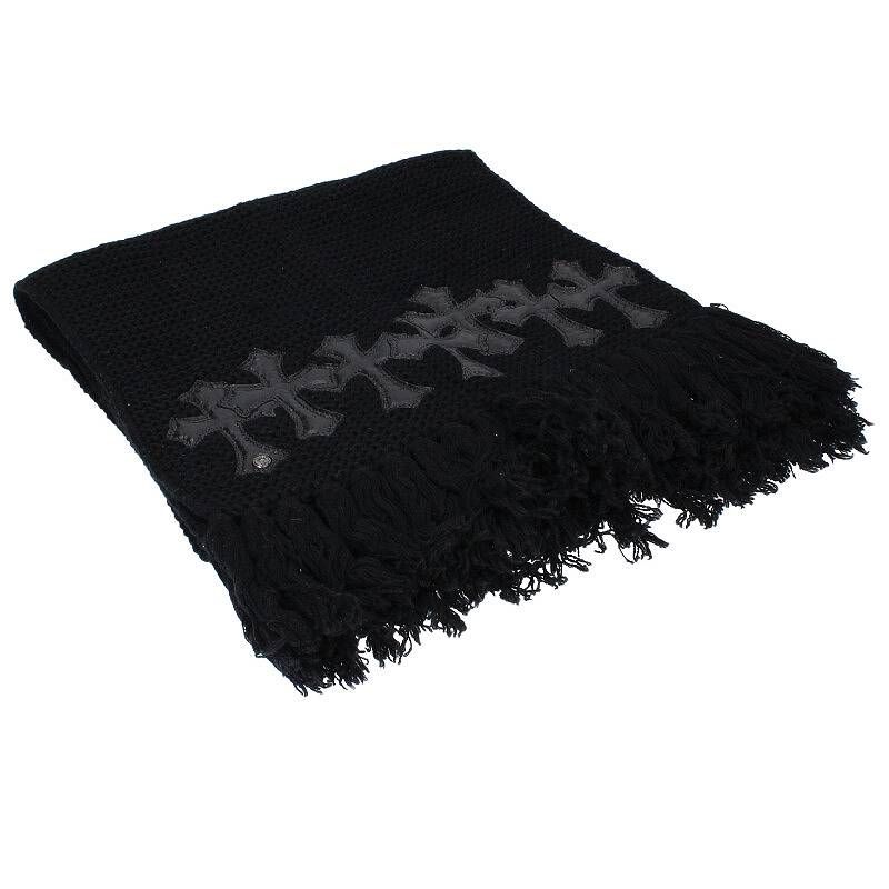 クロムハーツ クロスパッチ付きフリンジストールマフラー メンズ  