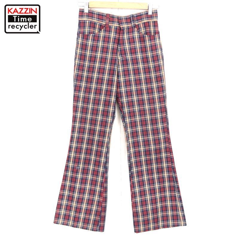 70s ヴィンテージ Sears チェック柄 フレアパンツ メンズ ~XSサイズ相当