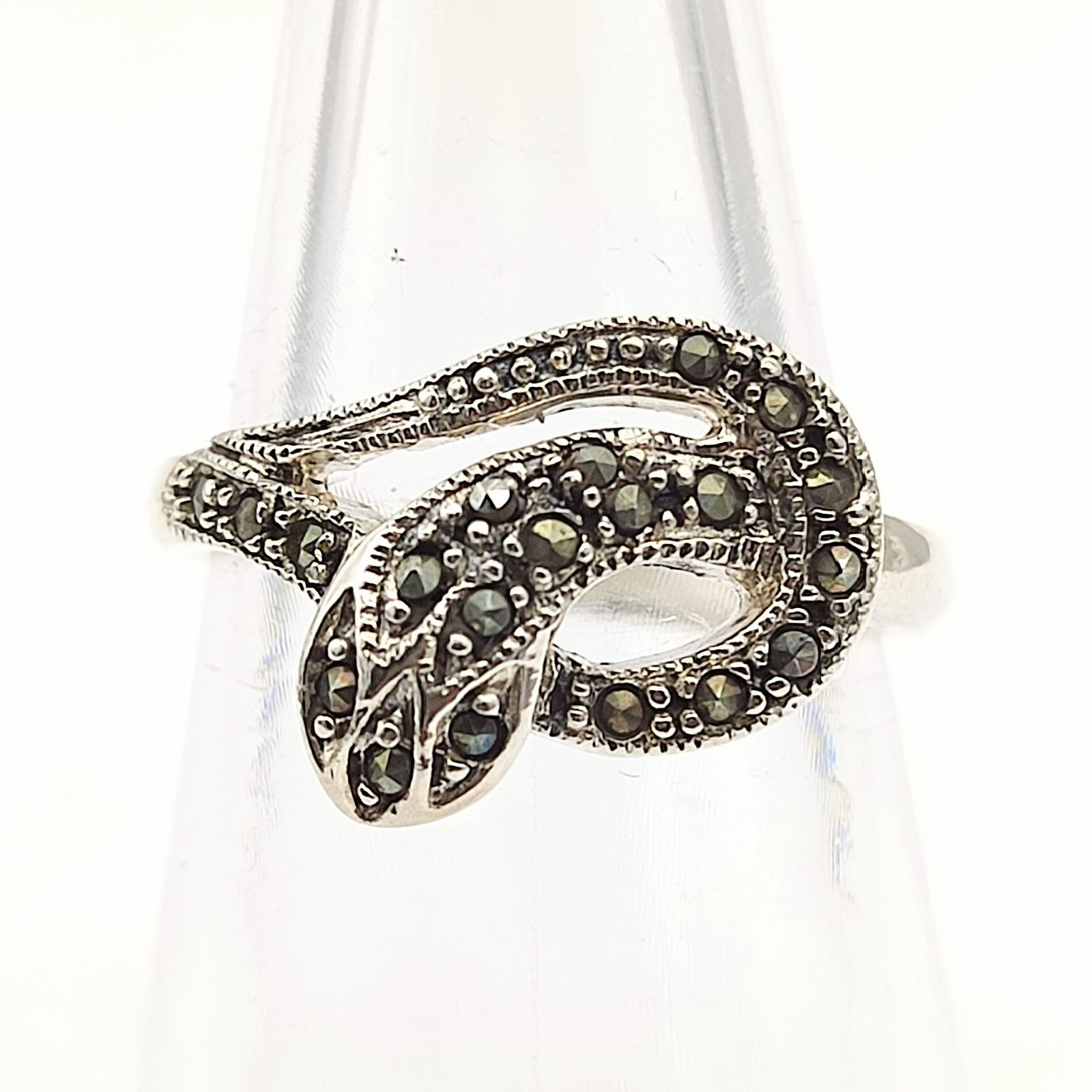 美品】スネークデザインリング マーカサイト 蛇 SILVER シルバー