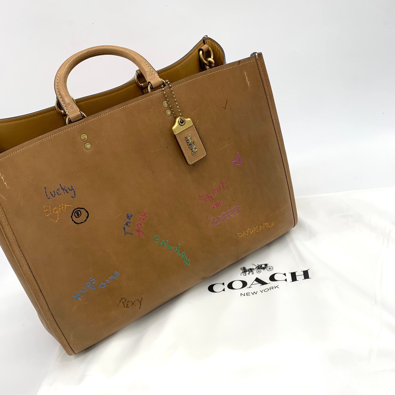 ▽COACH/コーチ ローグ 刺繍トートバッグ レザー ブラウン系 M2080