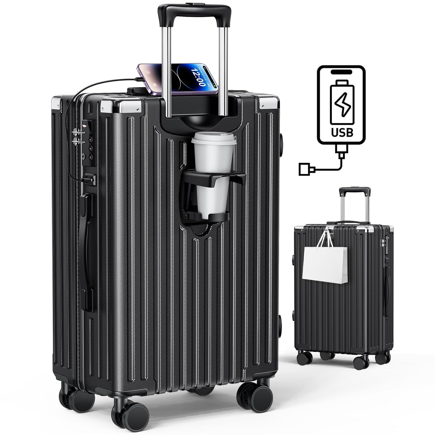 キャリーケース 65L アルミ M 旅行 出張 大型 USB ビジネス ピンク