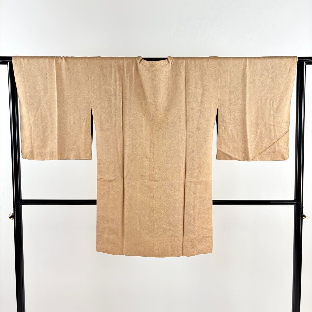 道行 身丈95cm 裄丈65.5cm M 和装コート 角衿 墨流し 薄茶色 正絹 秀品