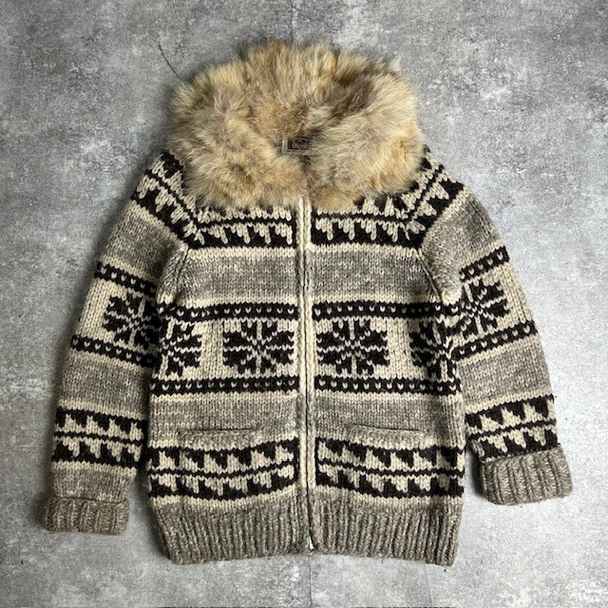 LONG HOUSE カウチンニット セーター CANADA ロングハウス ファー付き 