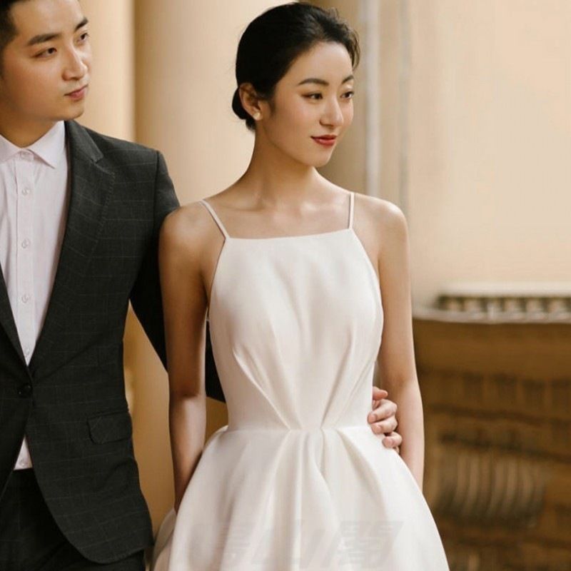 送料無料 フレンチシルク風シンプル軽婚 !-利用不可文字-! 白 ロング丈Aライン キャミソール ドレス 露背 小白ワンピ 旅撮りにも最適WP今だけ 109