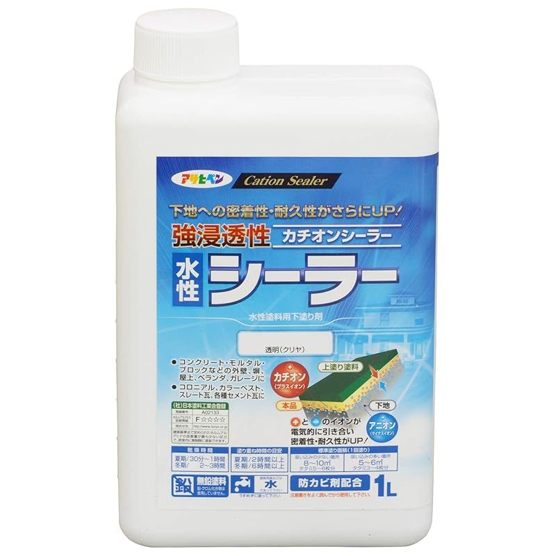 アサヒペン 塗料 ペンキ 強浸透性水性シーラー 1L 透明 クリヤ 水性 カチオンシーラー 下塗り用 1回塗り ヤニ止め効果 アク止め効果 密着性向上 耐久性向上 防カビ シックハウス対策品 0