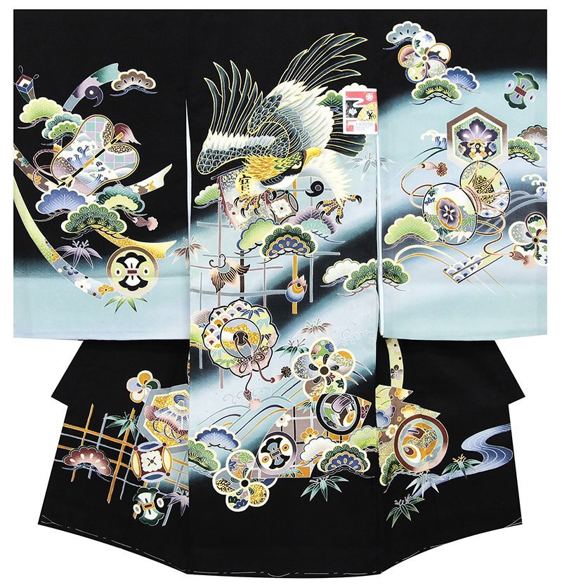 最高級新品正絹祝着京友禅本加工染、豪華本金、刺繍入り、特選王朝大鷹祝い宝船文 最高級新品正絹祝着京友禅手描き染豪華本金、特選工芸大王松