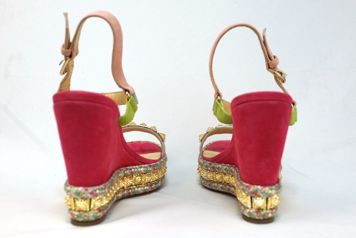  Christian Louboutin クリスチャンルブタン ピラクロウ ウェッジソール サンダル スエード スタッズ 約23 cm ピンク マルチ サンダル サンダル ミュール