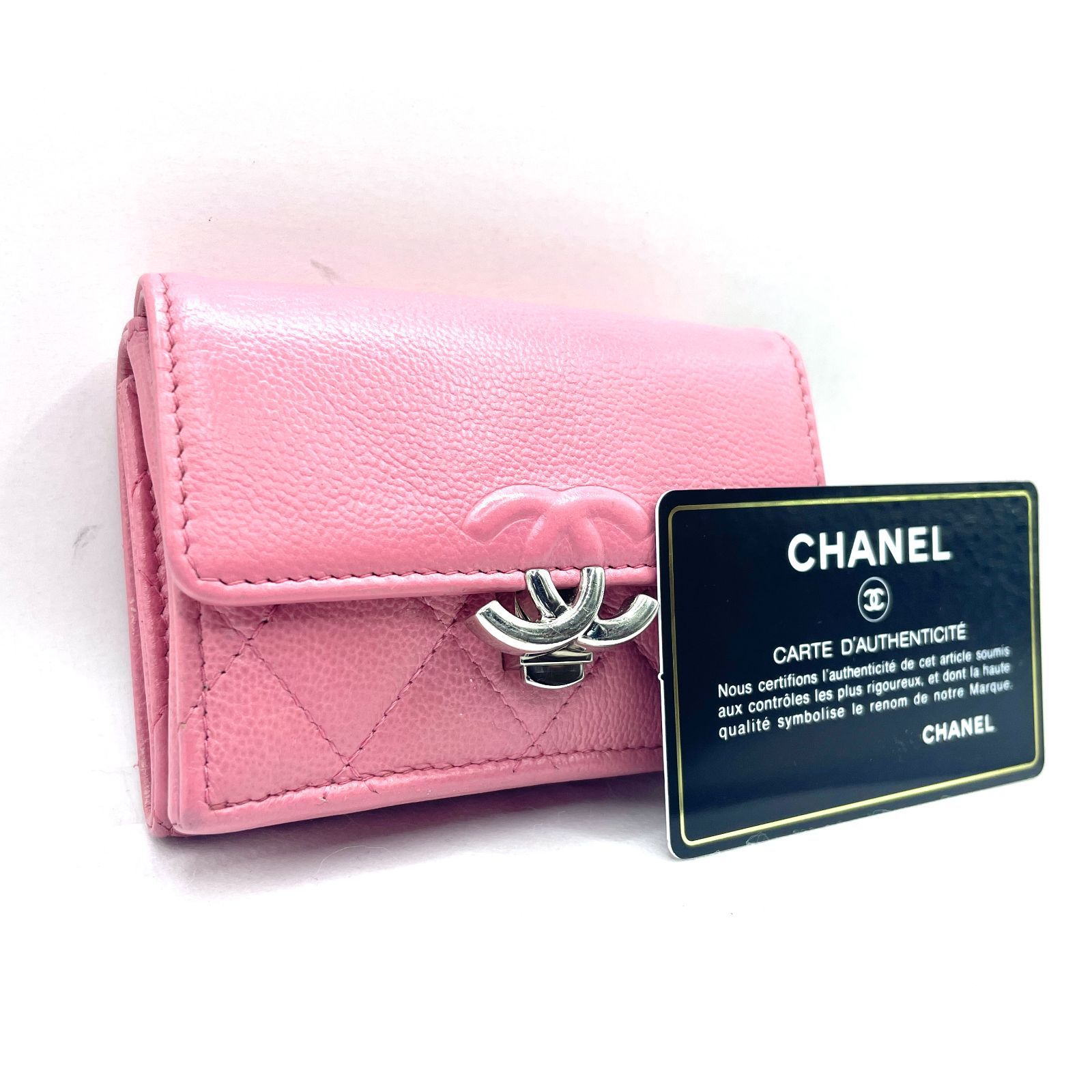 377】極美品 CHANEL/シャネル ハーフココ プッシュロック フラップ 三つ折り コンパクト/ミニ財布 ピンク - メルカリ