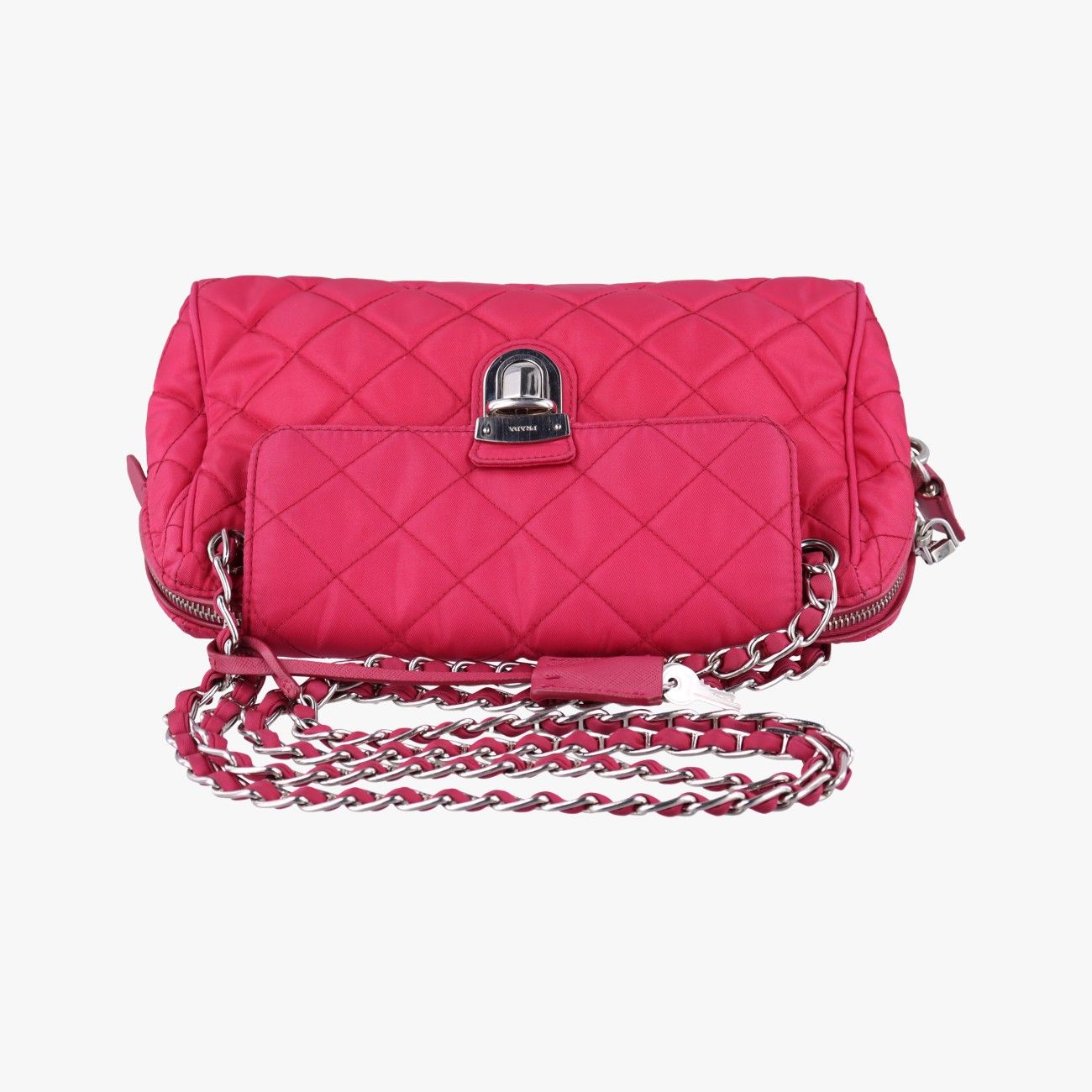 プラダPradaステッチキルティングピンクナイロン レザーBR4965173