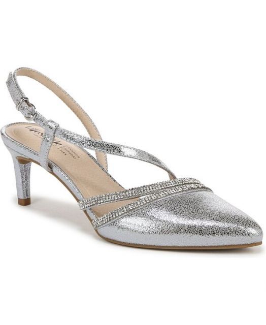 送料無料 ライフストライド レディース パンプス シューズ Women s Arlo 2 Pointed Toe Slingback Pumps Silver Faux Leather