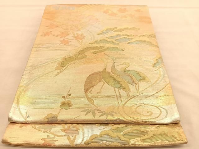 平和屋着物◎六通柄袋帯 群鶴御所解文 金糸 正絹 逸品