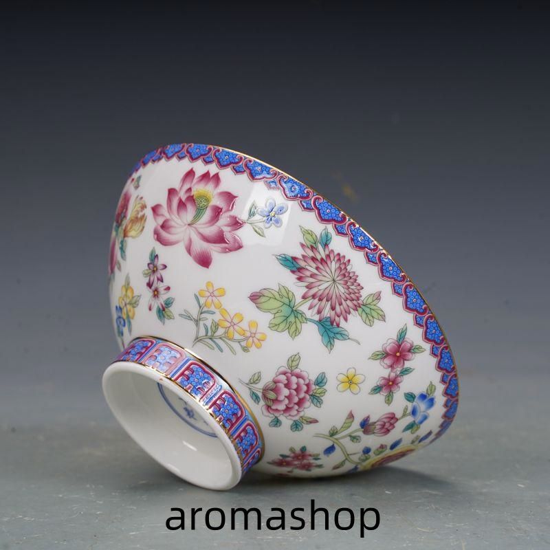 清乾隆磁器琺瑯彩花卉碗 茶碗 高脚碗 景徳鎮 装飾品 現代工芸品