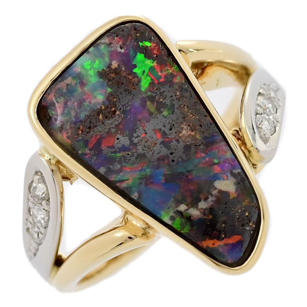 OP3.08ct|0.1ct|オーストラリア|ライトニング リッジ ボルダーオパール ダイヤモンド リング|K18|750×Pt900コンビ-7g|12.5号 ♀ N レディース 553287