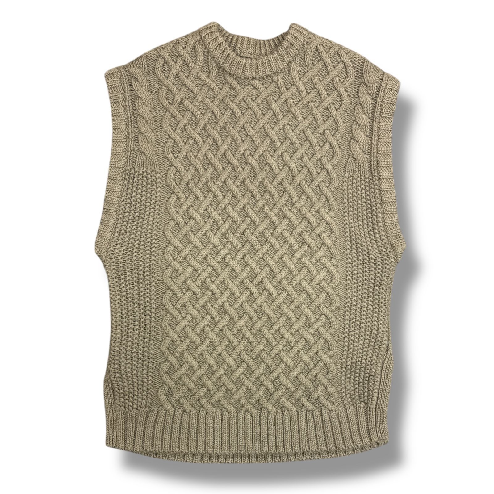参考上代29700円 未使用品 walenode Mongolian wool Aran vest モンゴリアン ウール アラン ニット ベスト ウェルノード wn21-11fw112-kw グレージュ系 1  84991A3