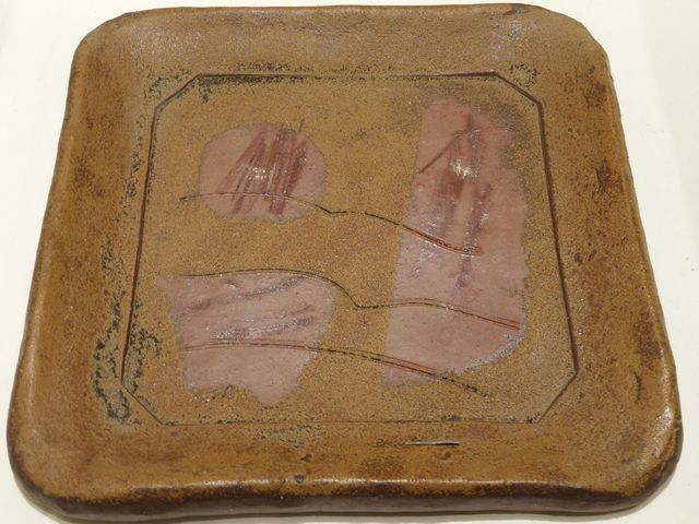 藤原雄 備前焼 四方大皿 飾り皿 陶芸品 インテリア 7I