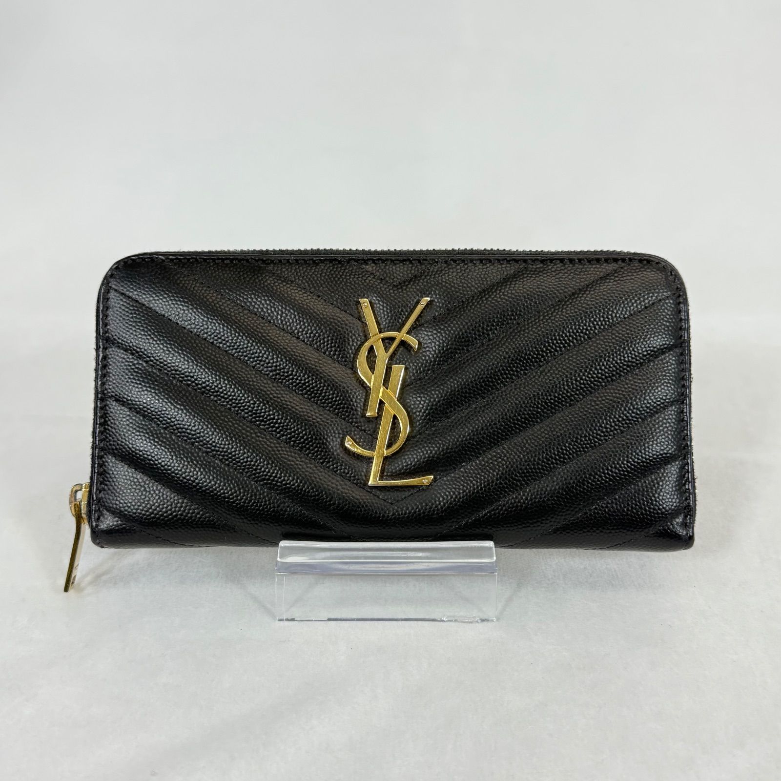極美品✨サンローラン YSL 長財布 カサンドラ Vステッチ ゴールドロゴ 極美