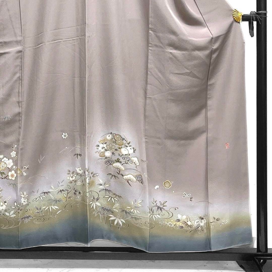 作家もの 色留袖 金彩 色紙 鶴 亀甲 花菱 菊 松 五つ紋 着物 043a d