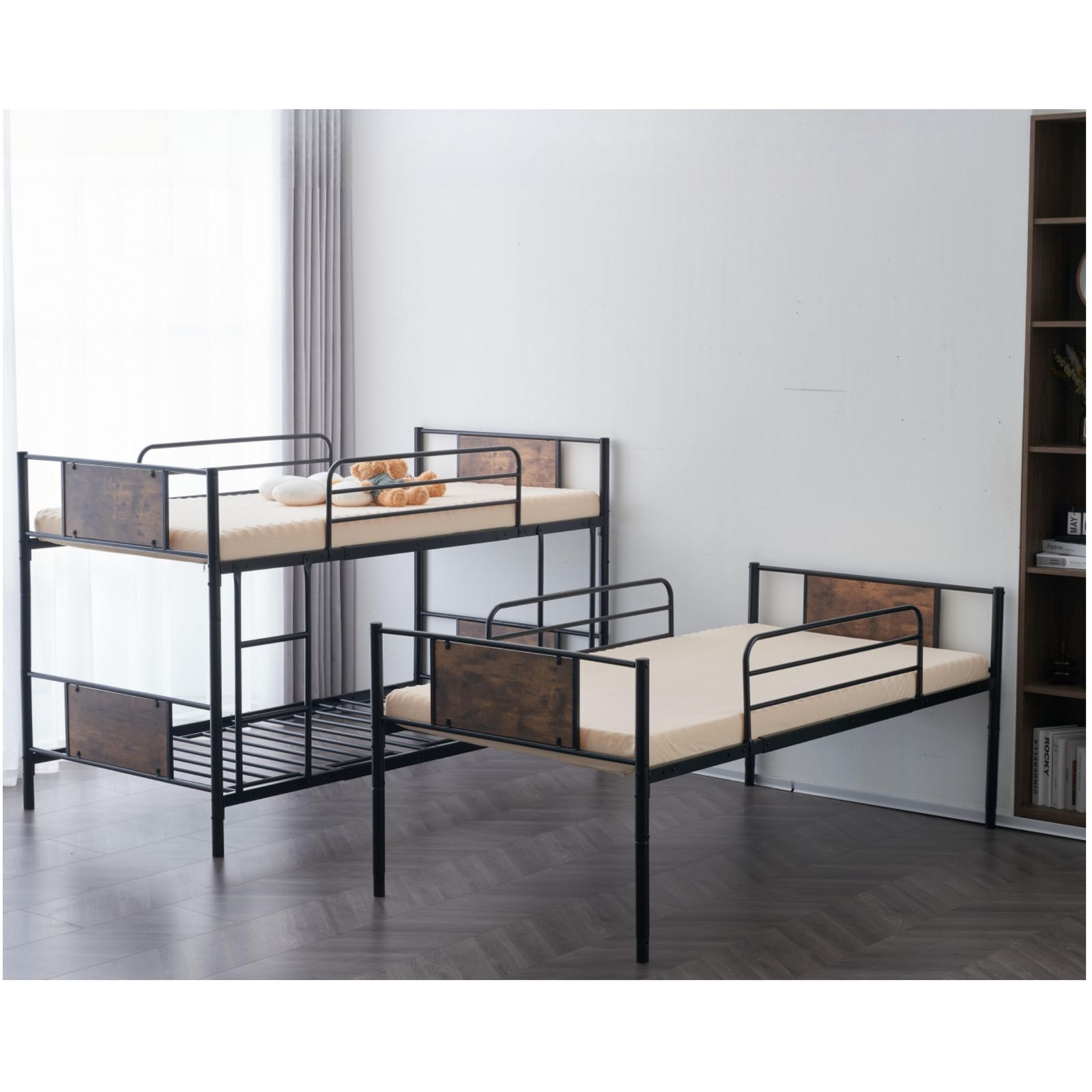 新作】【ブラック】三段ベッド パイプベッド 分離可能 スチールベッド