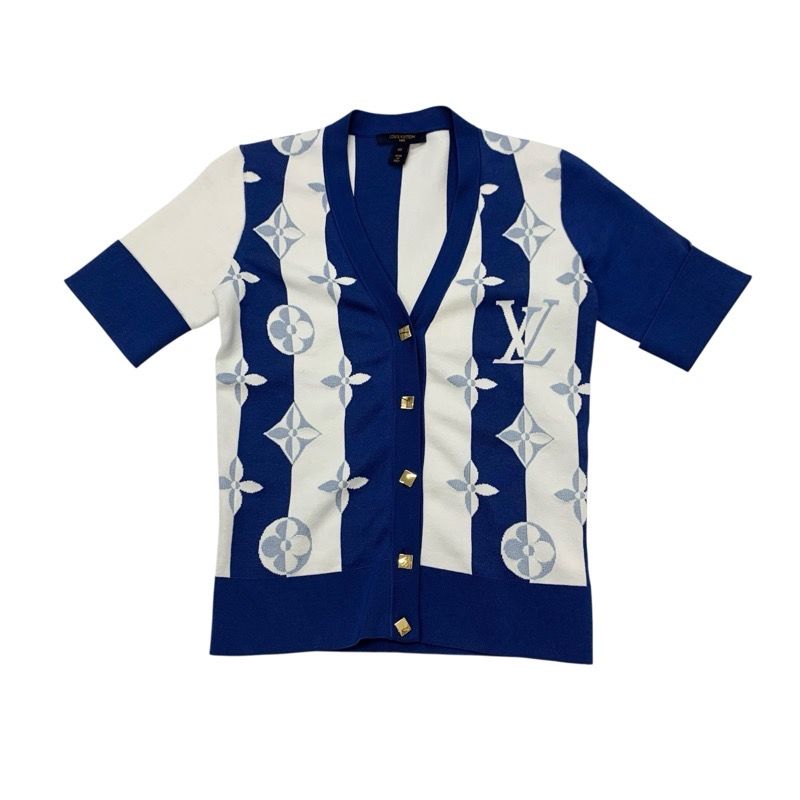 ルイヴィトン LOUIS VUITTON モノグラム トップス ブルー ホワイト カーディガン セーター ストライプ ルイヴィトン LOUIS VUITTON モノグラム トップス ブルー