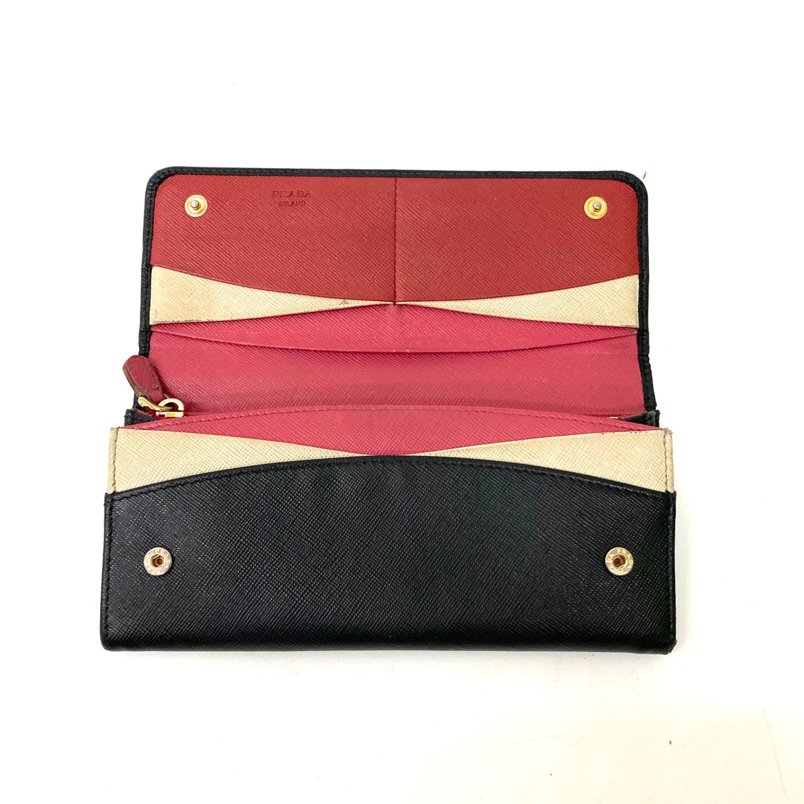 PRADA】プラダ 長財布 ジャンク 1M1132 黒 赤 マルチカラー 