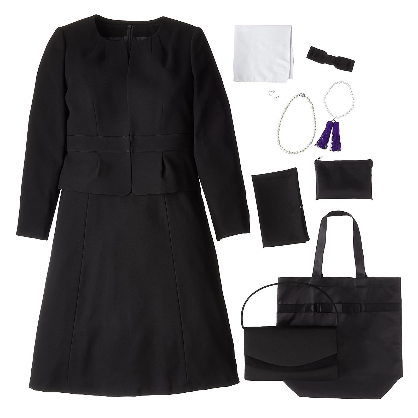 マーガレット ゴールド 7点セット 付き イヤリング レディース アンサンブル 洗える 喪服 ブラックフォーマル 礼服