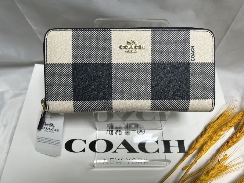 コーチ COACH 財布 長財布 バフ プレイド チェック パターン ジップ ウォレット ミッドナイトマルチ PVC レザー クリスマス プレゼント  誕生日 贈り物 ギフト 長財布 レディース 新品 未使用 F25966 B035