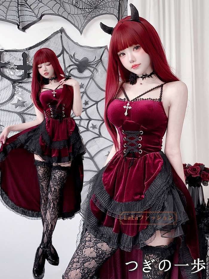 ハロウィン レディース 巫女 悪魔 魔女 女王様 巫女 吸血鬼 コスチューム ワンピース 大人用 パニエ付き 衣装 コスプレ 仮装 コスプレ衣装 ハロウィン仮装 女性ハロウイン ハロウィーン 大人 ハロウィン