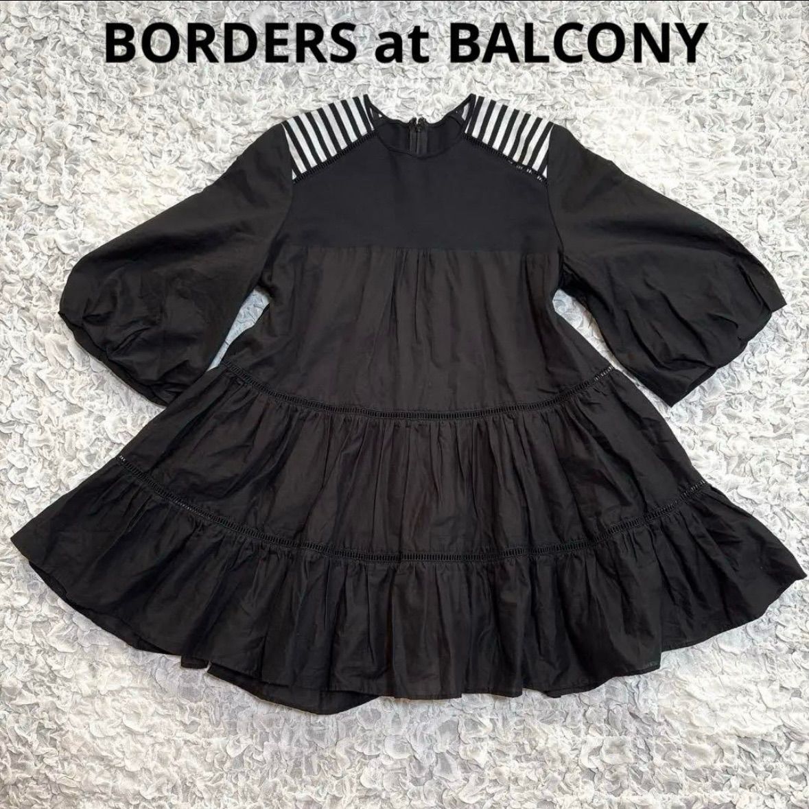 BORDERS at BALCONY ボーダーズアットバルコニー 3.8万円 バレリーナトップ ティアード 黒 ブラック ブラウス 五分袖 日本製 ＊フォロー割対象品 5%offさせて頂きます