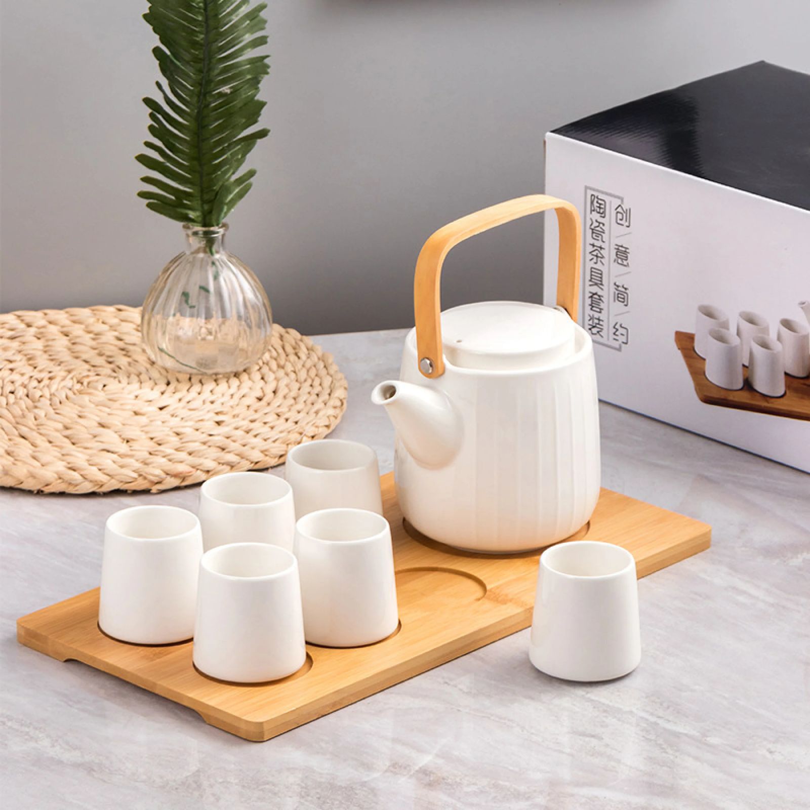 白磁茶器セット湯飲みティーポット手間茶具礼箱装-
