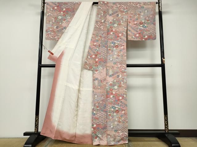 平和屋着物●上質な小紋　雲重ね鳳凰花蝶文　正絹　逸品　CAAZ2464ut 平和屋着物○上質な小紋 雲重ね鳳凰花蝶文 正絹 逸品 CAAZ2464ut