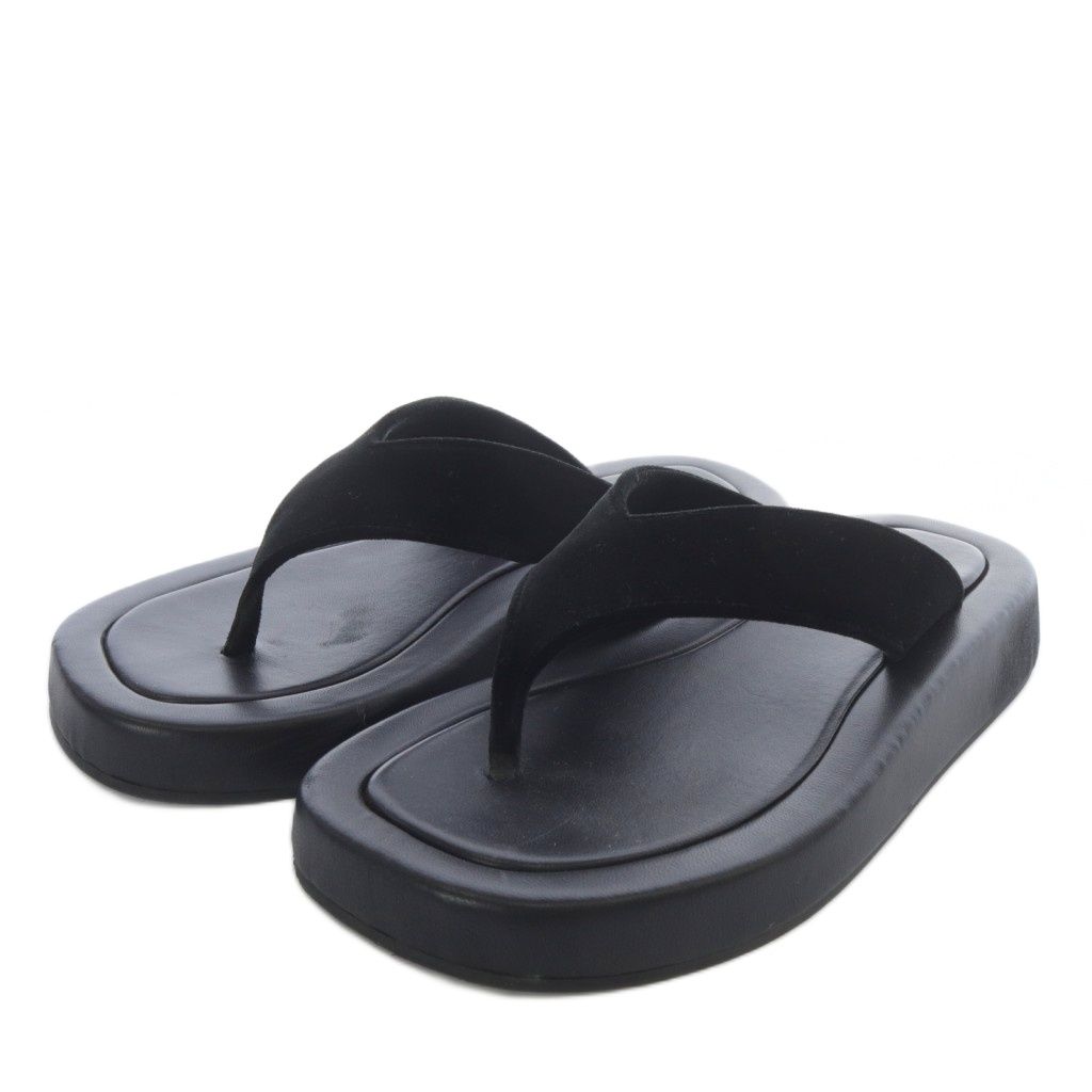 ザロウ THE ROW L Appartement取り扱い GINZA SANDAL ベルベット サンダル トング フラット 36 ブラック YO