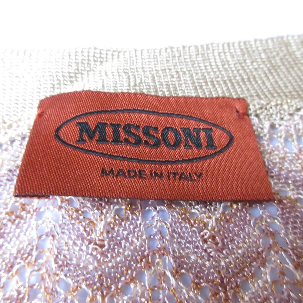MISSONI - 美品 MISSONI ミッソーニ シェブロン ジグザグ クルーネック ショートスリーブ ニット カーディガン 38 ベージュ系 レディース 古着 中古 USED 美品 MISSONI ミッソーニ シェブロン ジグザグ クルーネック